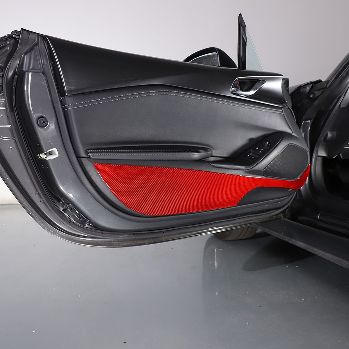 Red Carbon Fiber Interior Door Panel Anti-Kick Sticker Trim For