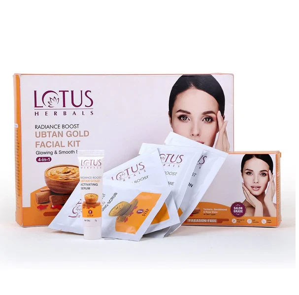 Kit facial Lotus Herbals Radiance Boost Ubtan Gold 4 en 1 kit facial 47 gm Foto 3 de 4