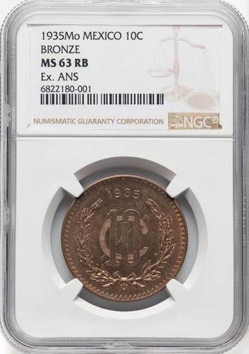 MEXICO ESTADOS UNIDOS 1935 10 CENTAVOS COIN CERTIFIED UNCIRCULATED NGC MS63-RB