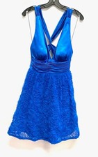 ADRIANNA PAPELL Boutique Royal Blue Rosette Pleated Fit & Flare Mini Dress 12 US