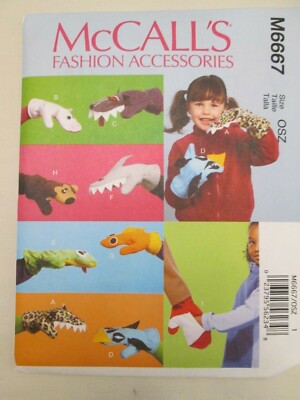 McCalls 6667 Kids Appliqued Mitten Pattern Shark Wolf Pig Bear Fish Hand Holding