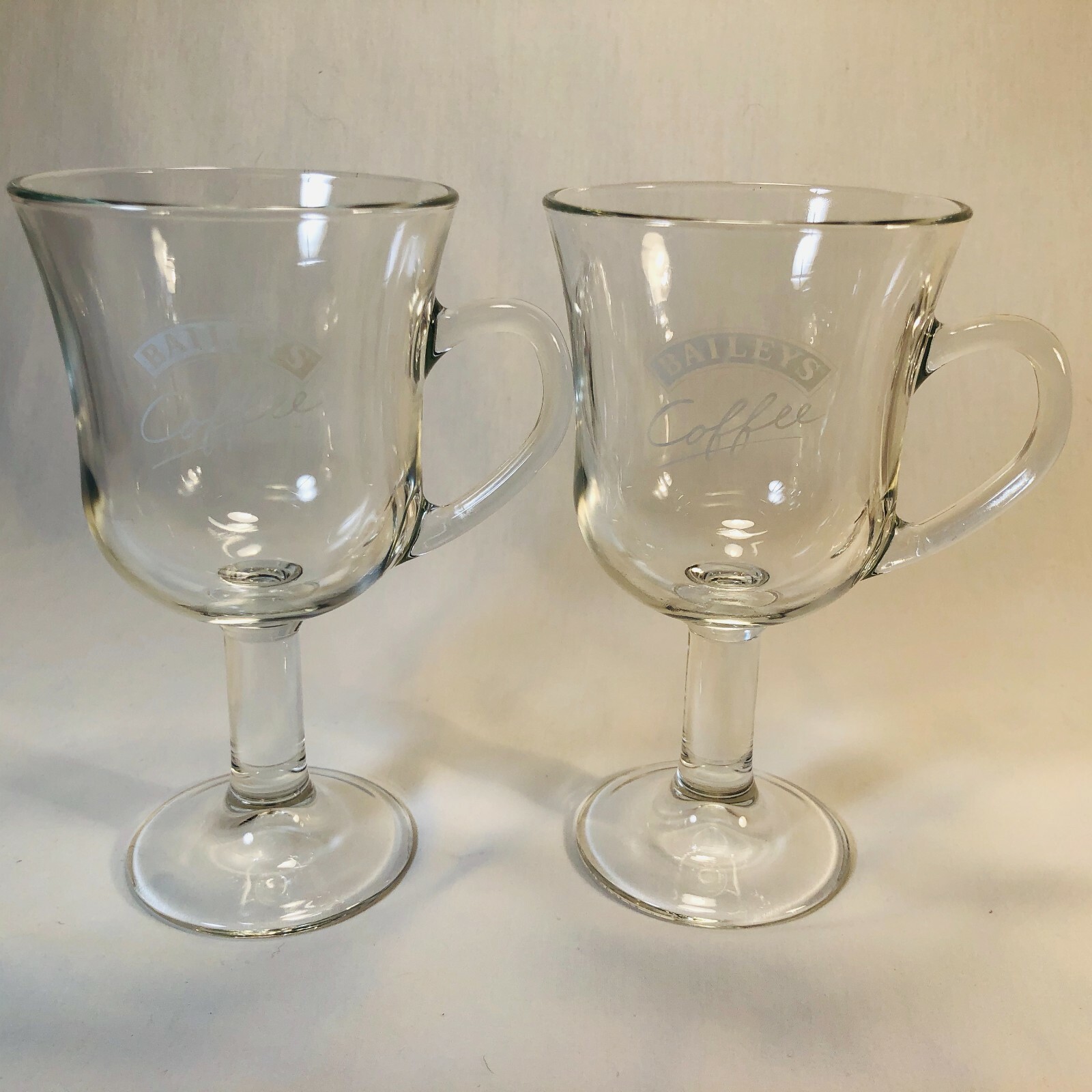 2 Baileys Coffee Cappuccino Tea Latte Mocha Clear Stemmed Cup Mugs Glasses eBay