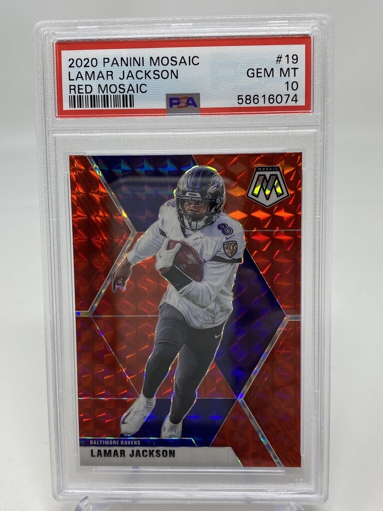 2020 Panini Mosaic #19 Lamar Jackson Red Mosaic - PSA 10 view 3