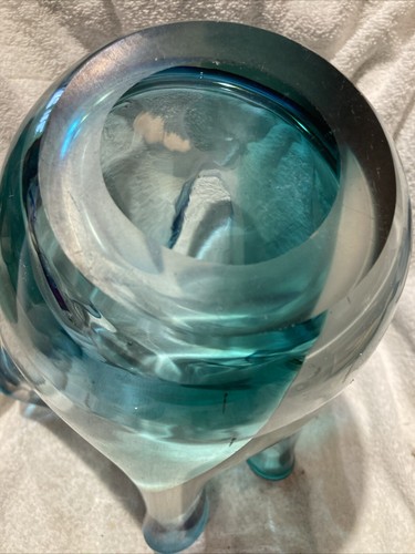 Royal Gallery Poland Teal Vase Handkerchief Ruffle Hand Blown Glass Lg Vase 12" - Picture 18 of 24