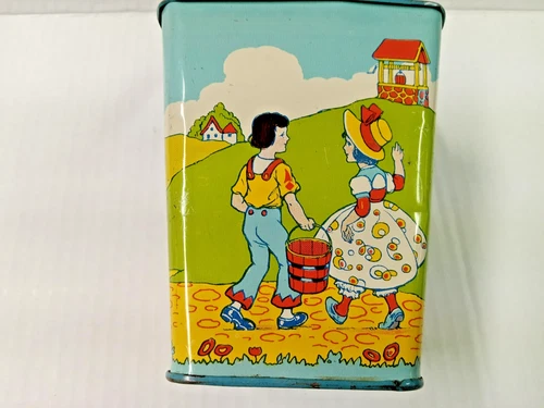 Vintage J. Chein Tin Litho Sand Pail Graphics Of Nursery Rhymes