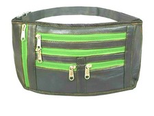 Bumbag Bright Green Black 5 Zips Market Trader Leather XL 30 - 48 inch RRP £20