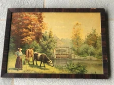 Antique ARSENE SAUVAGE Chromolithography Print Art Picture French Artist Cows 