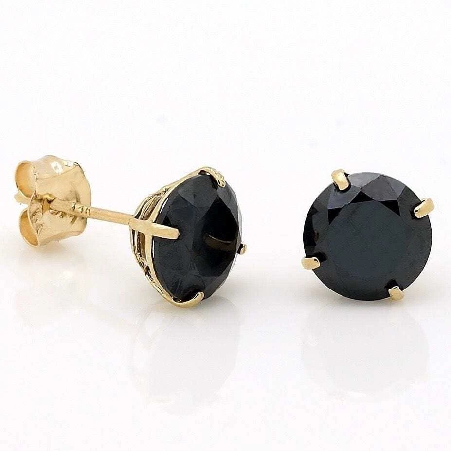 2CTW Simulated Black Diamond Round 14K Yellow Gold Push Back Stud Earrings 6mm - Image 2 of 4