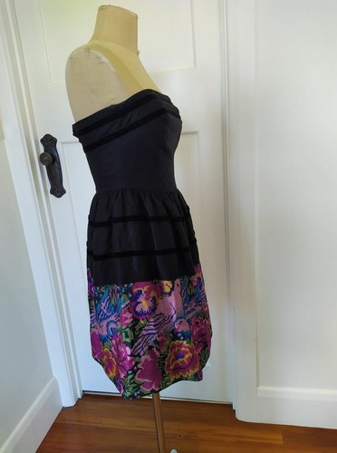 Amazing Zimmermann size 1 / 8 Black floral silk / wool strapless cocktail dress - Picture 5 of 12
