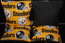 4 CORNHOLE BEANBAGS made w PITTSBURGH STEELERS Fabric ACA Reg Bags, Top Quality