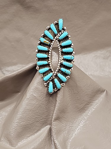Native American Sterling Silver/ Turquoise Zuni Handmade Ring Size 8- Signed