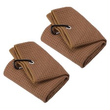 PATIKIL 12"x12" Tri-Fold Golf Towels, 2 Pack Waffle Pattern 12"x12", Brown
