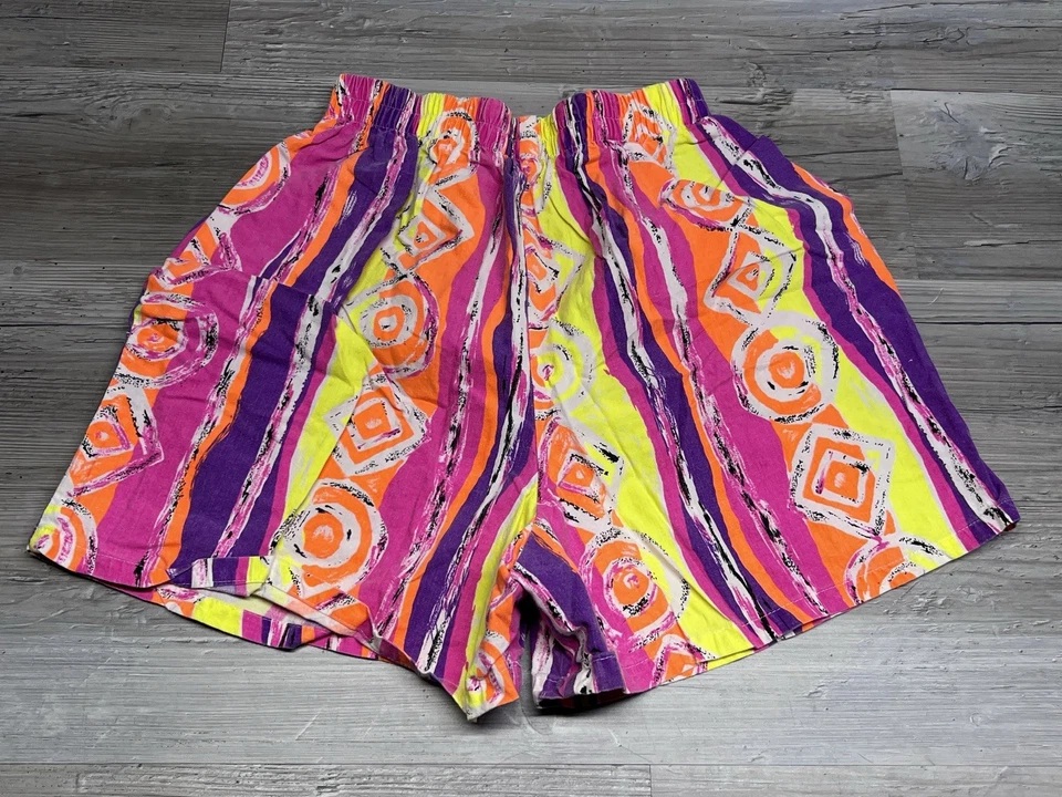 Pantalones Cortos Vintage Pinwheel Adulto Talla M Neón Multicolor Geométrico EE. UU. 90s Surf Skate Foto 2 de 4