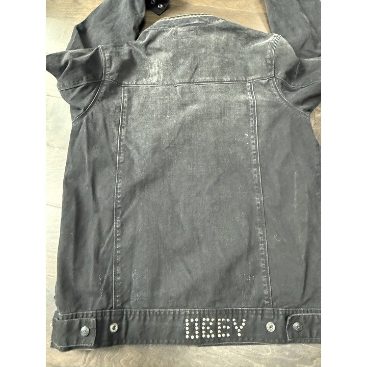 Vintage Obey Black Denim Jacket Men's M Zip Collar Studded OBEY Back Snap Front - second product detail image