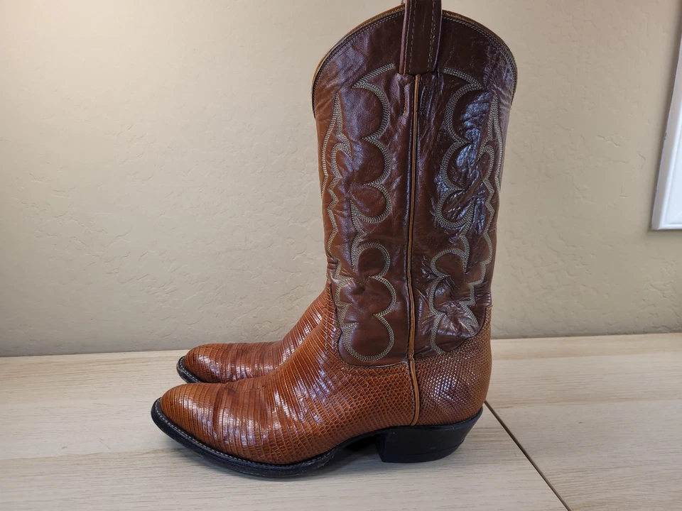 Tony Lama Hombres 10 D Cuero Suave Marrón Exótico Lagarto Botas de Vaquero Buen Estado Foto 2 de 4