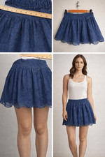 Abercrombie Fitch Navy Blue Lace Mini Skirt Size M Elastic Waist Lined