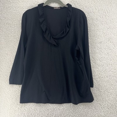 J. Mclaughlin Durham Top Women s XL Ruffle 3/4 Sleeve Black Catalina Cloth Chic