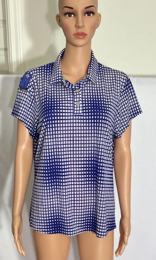 Camisa de golf para mujer JAMIE SADOCK plateada con tachuelas a presión Top Polo talla grande nueva sin etiquetas Foto 2 de 4