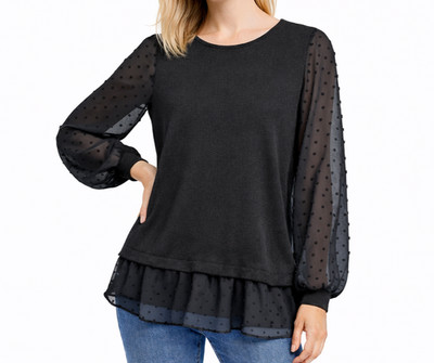Lily Morgan Womens Black Swiss Dot Sheer Sleeve S Knit Sweater Blouse Layer Look