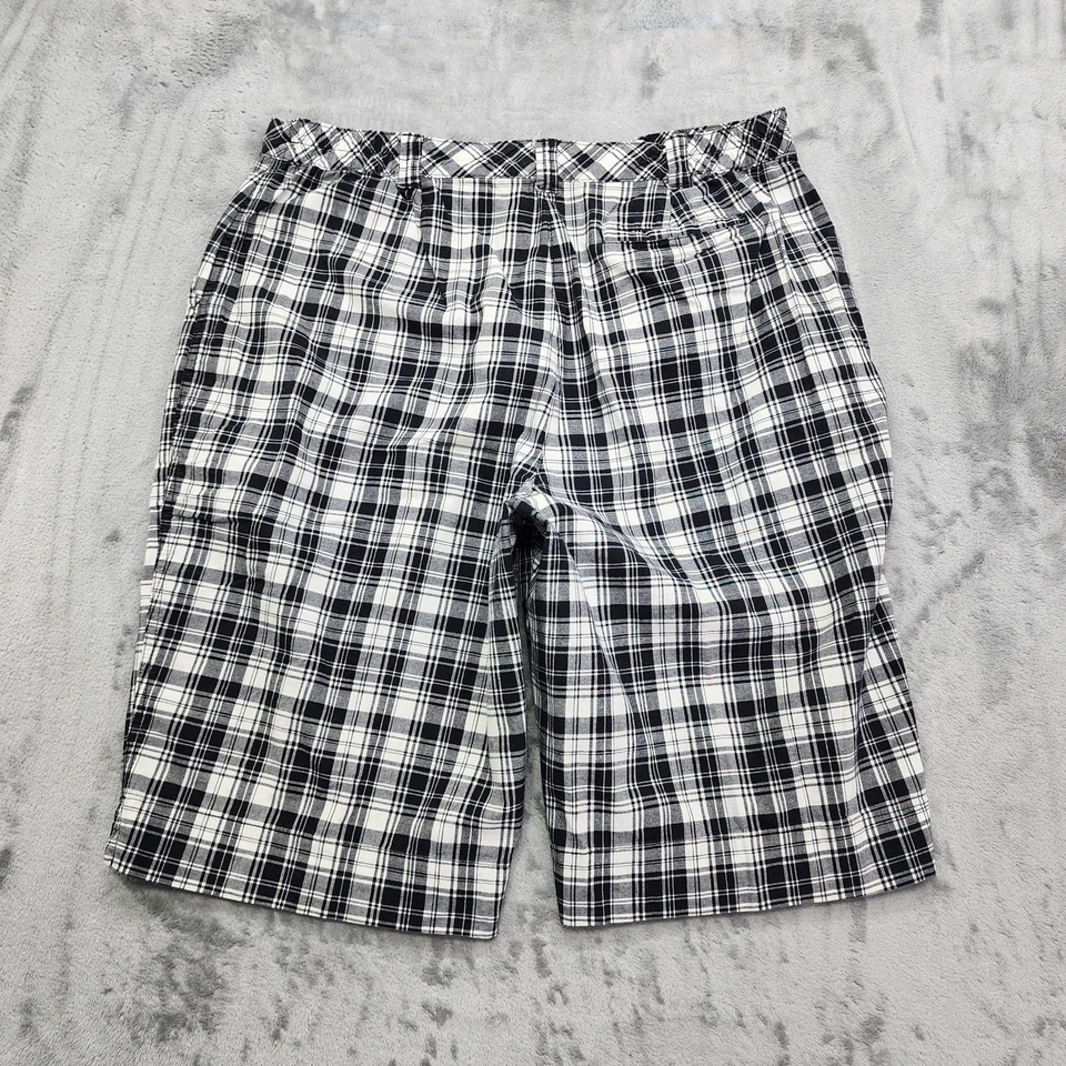 Bermudas Karen Scott vintage años 90 para mujer 16 negras blancas a cuadros tiro alto  Foto 3 de 4