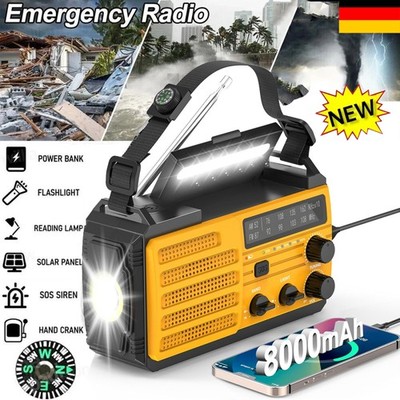 Kurbelradio 8000mAh Solar Radio Power Bank Camping Lampe SOS Taschenlampe USB