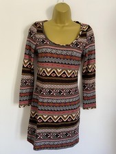 New Look Size Small Red & Black Aztec Tribal Geometric T-Shirt Mini Dress