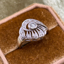 14k Art Deco Diamond Ring Solid White Gold 4.1 g Ring Size 6 - Brilliant Design