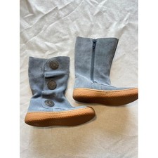 Livie  Luca Girls Blue Grey Suede Leather Button Mid Calf Boots Size 7