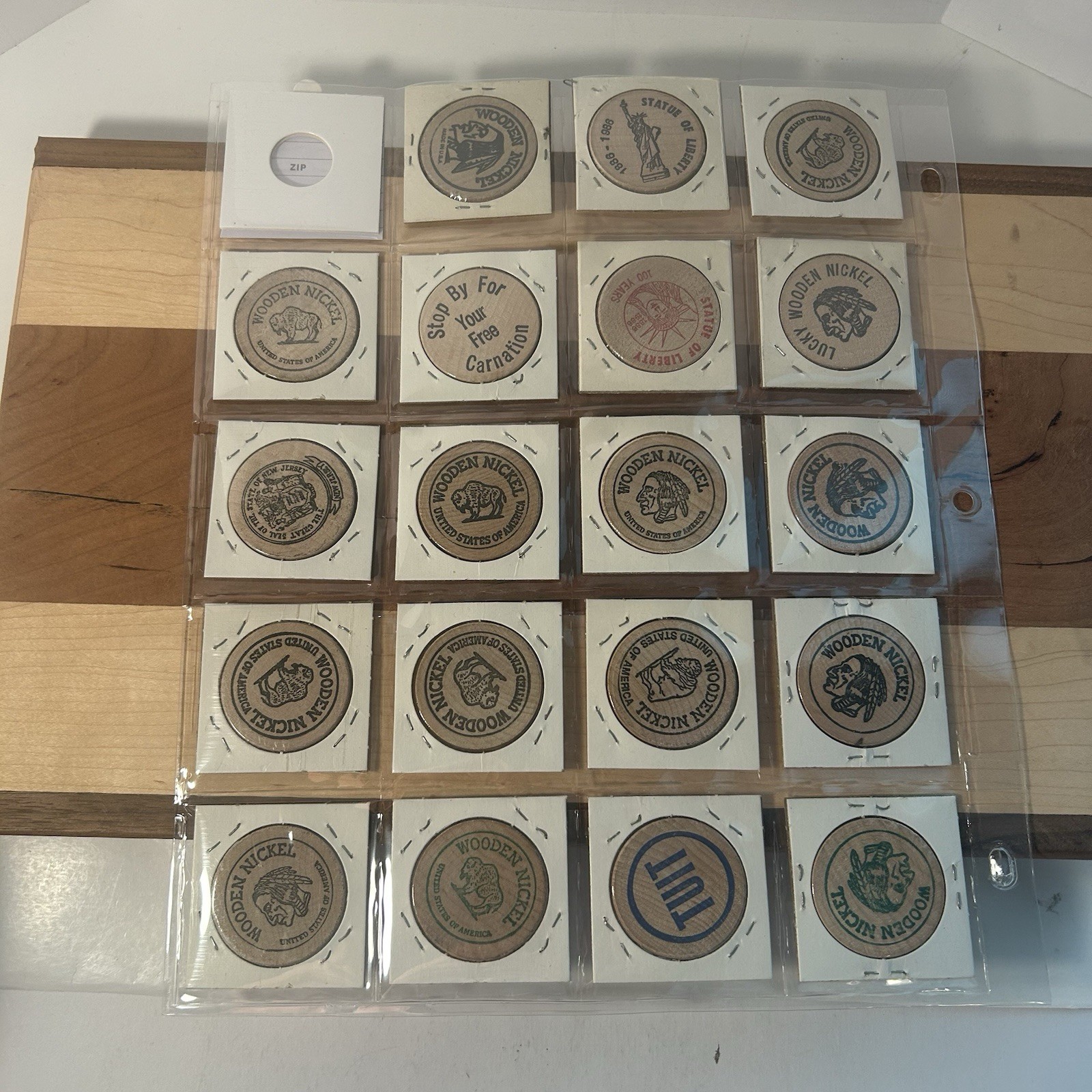 Lot of 19 Vintage NEW JERSEY Wooden Nickels Tokens Wood Coin Collection