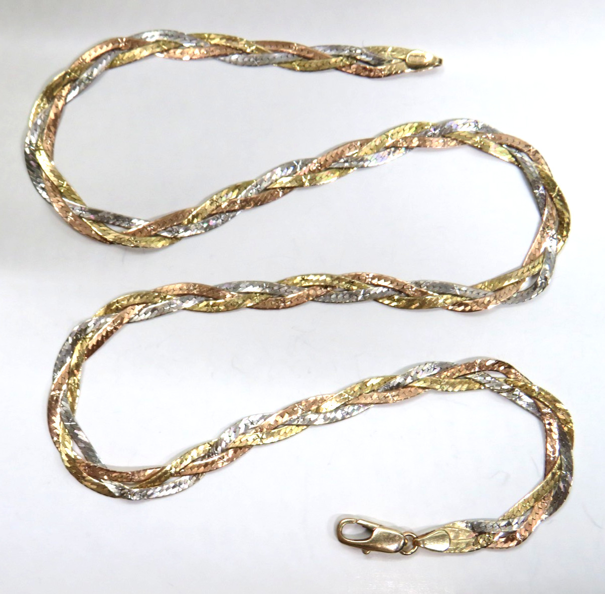 14K GOLD Braided Herringbone CHAIN NECKLACE 16-3/… - image 4