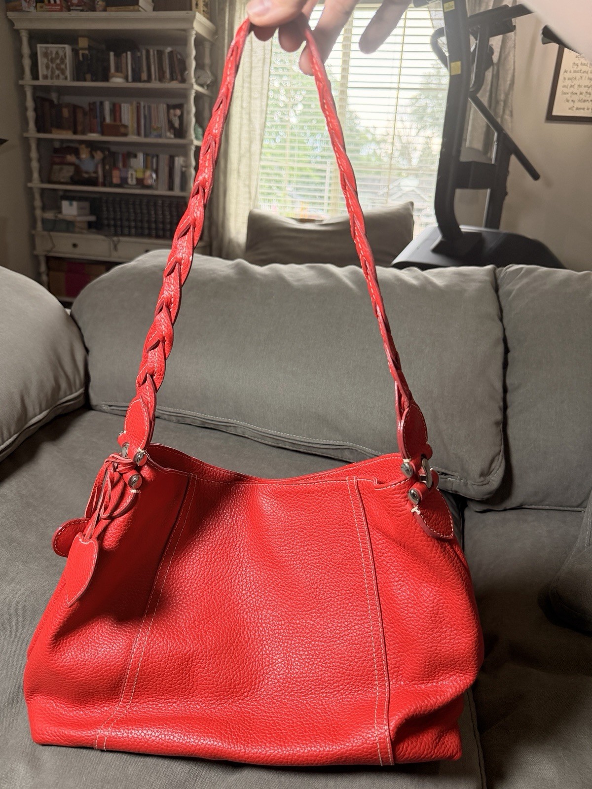 Roberta Gandolfi Genuine Leather Red Shoulder Bag Italy Braided Straps