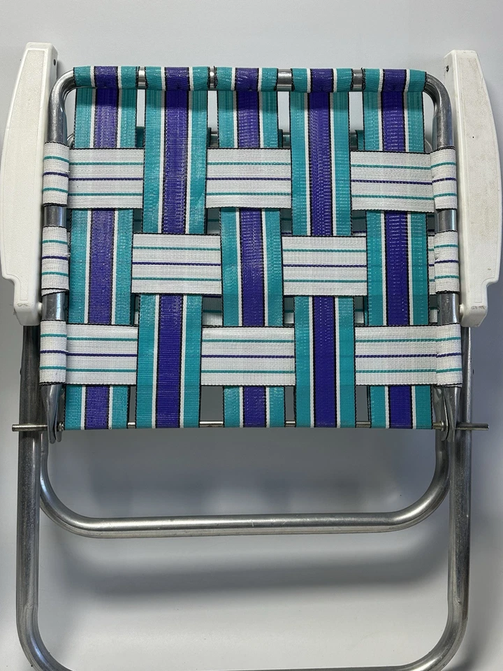 2 sillas plegables vintage de aluminio para playa césped patio color aguamarina blanco púrpura Foto 3 de 4