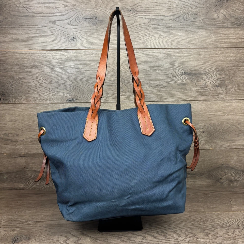 Bolso de Mano Dooney & Bourke Grande Azul Nylon Shopper Cuero Marrón Correa Trenzada Foto 2 de 4
