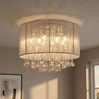 Deckenleuchte Deckenlampe Wohnzimmerleuchte Glas Kristalle Seide Led D 40 Cm