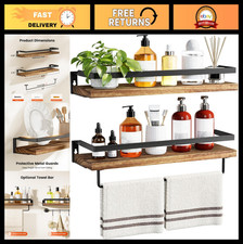 Rustic Floating Bathroom Shelves with Towel Bar - Set of 2 Wall Storage for Home