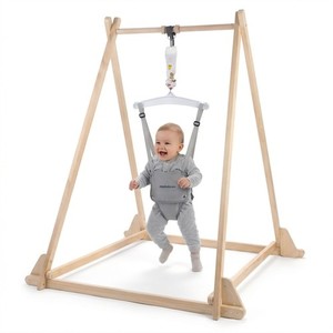 Mamabrum Baby-Hopser mit Ständer aus Naturholz verstellbarem Sitz klappbar