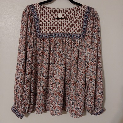 Gap Women's  Blouse  Sz. M Ivory Frost Split Neck Paisley  Long Sleeved...