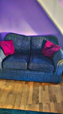 X2 Marks & Spencer Blue Fabric 2-Seater Sofa Rounded Arms ,Cushions NOT included