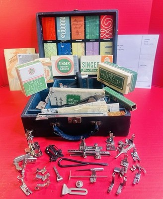 Singer 221 222 Blue Fashion Aids Case  Loaded w Attachments and Extras