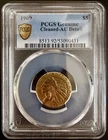1909 $5 Half Eagle - Indian Head Gold Coin - 90%  Gold - PCGS Graded AU Cleaned
