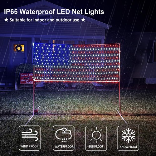 Luci Bandiera Americana da Esterno - 420 Luci Super Luminose Rosso Bianco e Blu, Wa... - Foto 6 di 9