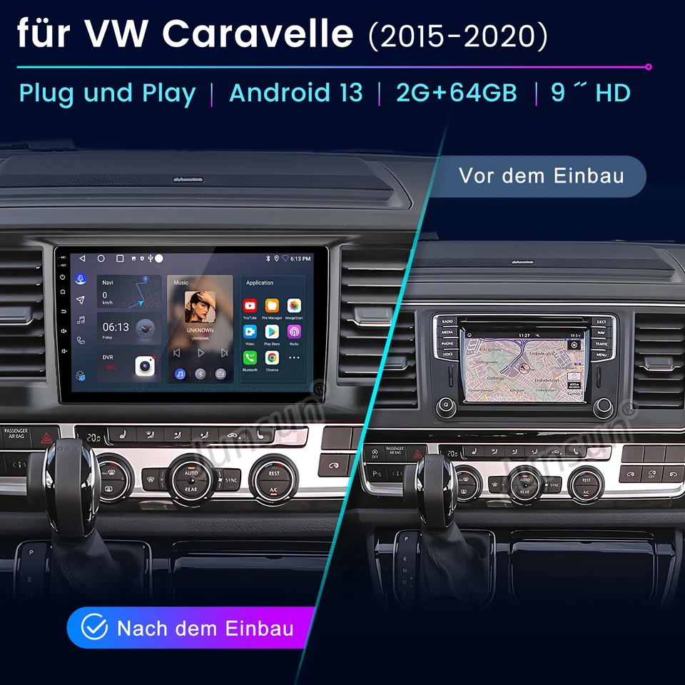 2+64G Carplay Android14 Autoradio GPS Navi WIFI FM Für VW Caravelle VI 2015-2020 - Bild 3 von 4