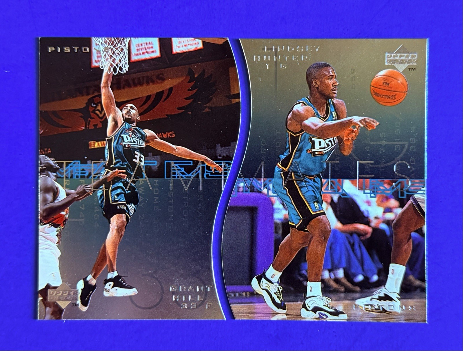 (2)  1997-98 UD Grant Hill & Lindsey Hunter Teammates Insert Cards #T15 & T16