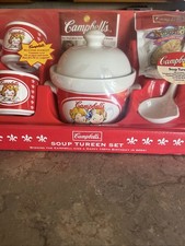 Vintage 2004 Campbell's Soup Gift Set Ceramic Tureeen ,Ladle, Soup Mugs