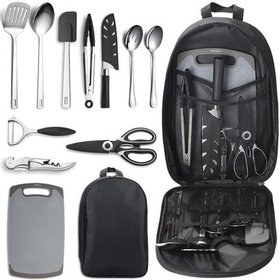 Portable Camping Kitchen Utensil Set for Cooking Travel Picnics and BBQs