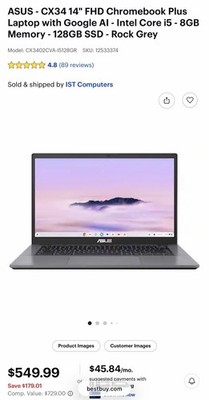 ASUS Chromebook Plus CX3402CV 14'' FHD i5-1334U 8GB DDR5 128GB SSD - Rock Grey