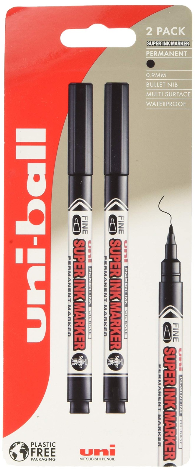Uni Super Ink Permanent Marking Pen Fine Point 2 Count Pack 