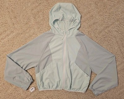 Athleta Girl Track Star Jacket XL/14 Dawn/Oasis Blue Full Zip Hooded Lightweight