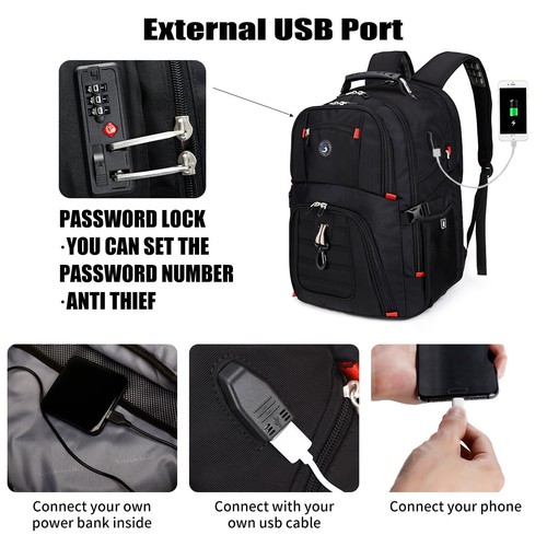 Extra Large 50L Travel Laptop Backpack with USB Charging Port, College High S... - Picture 3 of 8