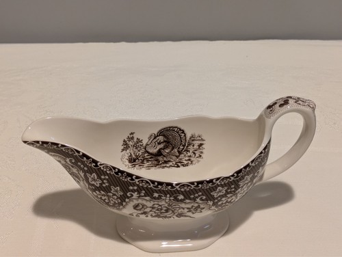 SPODE England Festival Celebration Turkey Thanksgiving gravy boat 8" long. EUC.